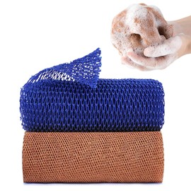2Pcs African Net Long Bath Net Sponge,Beauty Skin Wash Towel Body Exfoliating Long Net Shower Body Scrubber Back Scrubber Skin Smoother,Extendable length 63inch/160cm