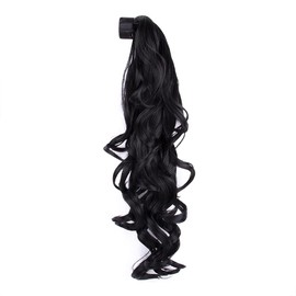 Stasia Street 20-Inch Semi Curl Clip-In Pony Tail Korean Synthetic Breatheable Hair Extensions for Women Natural Look Instant Volume & Length – Jet Black