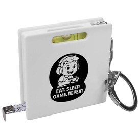 'Eat. Sleep. Game. Repeat.' Keyring Tape Measure/Spirit Level Tool (KM00043866)