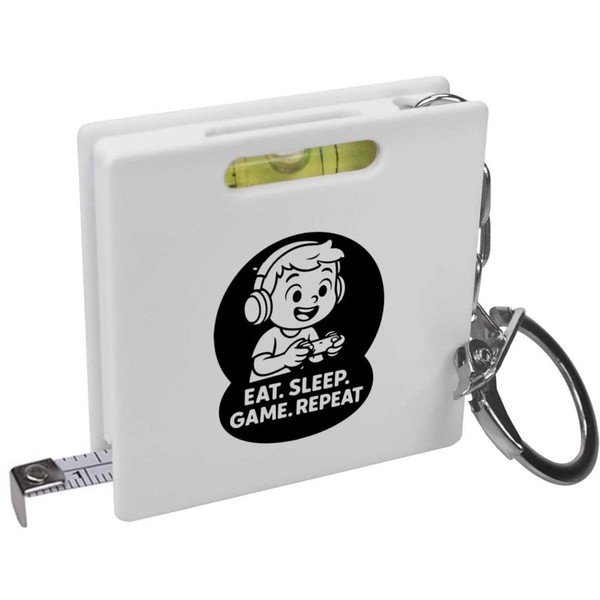 'Eat. Sleep. Game. Repeat.' Keyring Tape Measure/Spirit Level Tool (KM00043866)