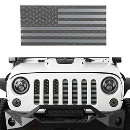 Hooke Road Front Grill Mesh Grille Insert US Flag Old Glory for 2007-2018 Jeep Wrangler JK & Wrangler Unlimited (Black Out)