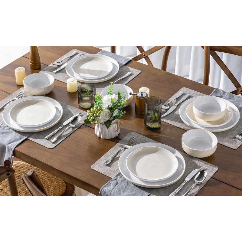 GBHOME 12 Pieces Ceramic Dinnerware Set, Modern White Dish Set