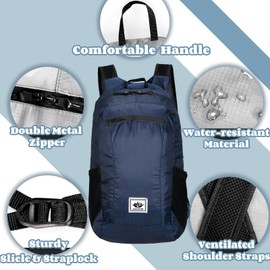 Hiking Day Pack, 20L Packable Backpack, Folding Backpack, Foldable Lightweight Water Resistant Hiking Backpacks, Beach Backpack, Ultralight Bag for Outdoor Sport Travel Hiking Camping Vocation(Blue)
