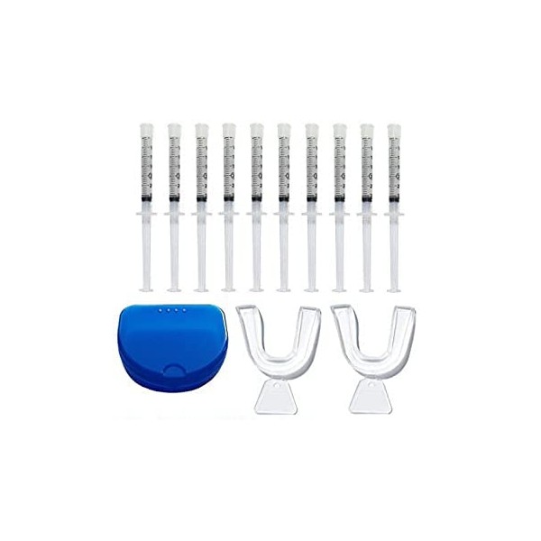 Teeth Whitening Kit 44% Carbamide Peroxide, 10 Tooth Whitening Gel Syringe Dispensers, 2 Thermo Forming Dental Trays with Convenient Storage Case.