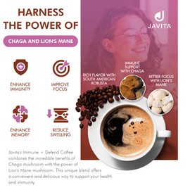 Javita Immune + Defend Mushroom Coffee - South American Dark Roast Robusta w/Chaga & Lion’s Mane, Overall Immune Health Support, Organic & Keto friendly 24 (3.5g) Sticks, 3 boxes