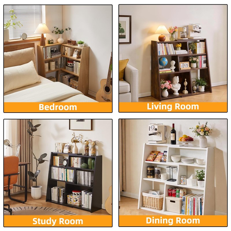 Aibiju Expandable Bookcase, 4-Tier Ladder Open Storage Bookshelf, Storage Organizer