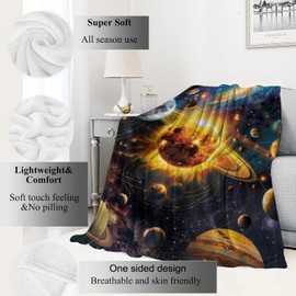 VODRM Solar System Blanket Outer Space Throw Blankets with Planets, Moons, and Galaxies,Birthday Gifts for Kids Adult & Astronomy Lovers,Lightweight Soft Fleece,for Sofa Couch Bed Room Decor 50x60in