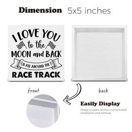 I Love You To the Moon and Back and All Around the Race Track Wood Box Sign Desk Decor Racing Checkered Flags Wood Sign Decoration for Home Boy Bedroom Desk Shelf Table 5 X 5 Inch