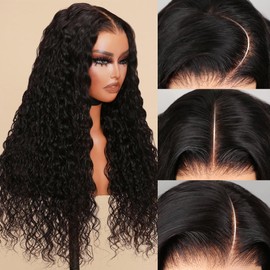 Glueless Curly Wigs Human Hair 7x5 Wear and Go Wigs Human Hair Pre Plucked Pre Cut Black Deep Wave Closure Lace Front Wigs Human Hair 12a 180% Density Loose Curly Wig Bleached Knots for Women 18 Inch