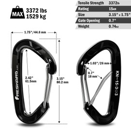 FresKaro 15kN Heavy Duty Wiregate Carabiners Clips, Wire Gate Spring Snap Quick Draws, for Camping Hiking, Hammocks, Aluminium Caribeaners for Backpacking and Dog Leash, 4Pack, Black, Medium Size