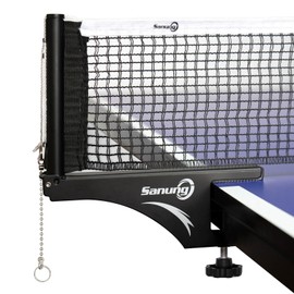 Sanung S207 - Juego de red de tenis de mesa y postes, clip plegable de malla de ping pong con soporte de agarre de alta resistencia, kit de postes de abrazadera de tornillo ajustable para