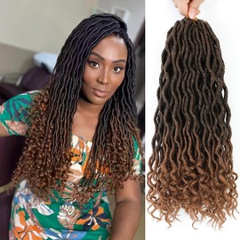 16 Inch Goddess Locs Crochet Hair Ombre Brown Faux Locs Crochet Hair Pre Looped Soft Locs with Curly Ends Goddess Hair Crochet Loc for Black Women(16 Inch,6 Packs,1B/30)