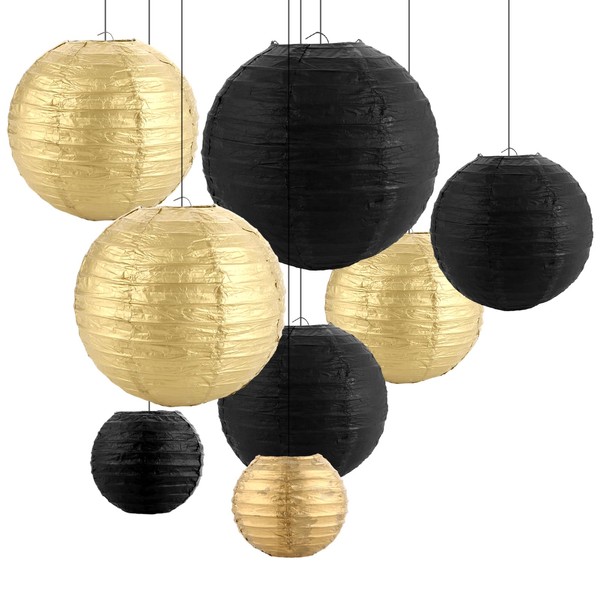 MIVIDE Set of 16 Paper Lanterns Black Gold Paper Lanterns
