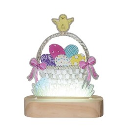 Transpac Pastel Pink and Purple Easter Egg Basket with Chick LED 8 x 6 Acrylic Decorative Easter Table Top Figurine