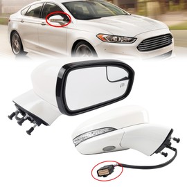 Dasbecan Right Passenger Side Mirror Assembly Compatible with Ford Fusion 2016-2020 Power | Heated | Turn Signal | Puddle Light | Manual Folding l FS73-17682 | White | 7Pins