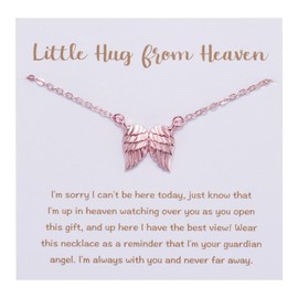 MIXJOY Little Hug from Heaven Angel Wings Necklace for Women, Guardian Angel Gift, Sympathy Memorial Gift for Loss of Loved One, Comfort Gifts for Friends Family Members Passed Away, Rose Gold