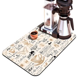 Coffee Bar mat Accessories for Countertop Absorbent Hide Stain Rubber Backed Dish Drying Mats for Kitchen Counter Draining Pad Decor Gift Fit Under Coffee Maker Coffee Pot Espresso Machine (20x12in)