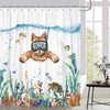 Funny Cat Shower Curtain, Cute Kitten Swimming in Teal Blue