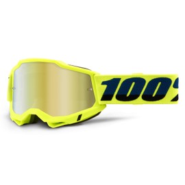 100% Accuri 2 Goggles - Eyewear for Motocross & Mountain Biking - Goggles for Dirt Bikes, Motorcycles & Bike Sports - Fluo/Yellow, Mirror Gold Lens