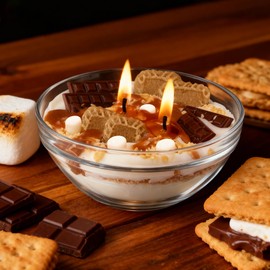 Ceoighe S'mores Candle Bowl, 3 Wicks Realistic Cereal Food Candles with Graham Crackers, Chocolate, and Marshmallows for Best Burn, Ideal for Christmas, Thanksgiving Day, Camping, Movie Night Supplies