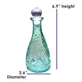 TRU HEART BRAND Aquamarine Hammered Glass Bottle with Stopper, 6.9" x 2.6" inches, Moon Water Bottle, Angel Bottle, Potion Bottle, Great For Crafts, Wedding Favors