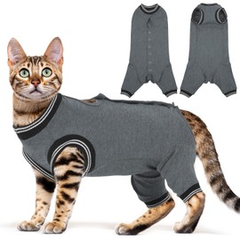 LelePet Cat Recovery Suit for Hind Legs, Surgery Recovery Suit for Cats After Surgery, Anti-Licking E-Collar Alternative Post Surgery, Long Rear Sleeve Wound Cover Abdomen Kitten Onesie, Gray L