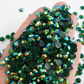 Niziky 5000PCS 4mm Resin Flatback Jelly Resin Rhinestones, Flatback Rhinestones Crystal for Crafts, Dark Green AB Color Flatback Jelly Resin Rhinestones for Shoes, Mugs, Bottles, Cups, Crafts