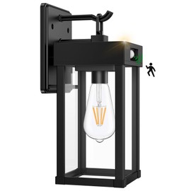 Auzev Outdoor Solar Wall Lights Fixtures Exterior Solar Wall Lantern Lights With Clear Panel, Wall Mount Motion Sensor 3Lighting Modes Modern Sconce Waterproof Outside Lamp for House Garage (Black-1P)