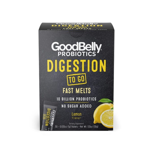 GoodBelly to Go™ Fast Melts - Promotes Healthy Digestion Through Live Probiotics for Women & Men, Lemon Flavor, 30 On-The-Go Packets