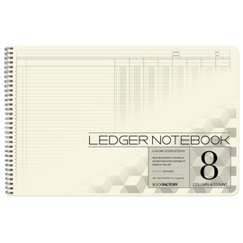 BookFactory Accounting Ledger Notebook/Large 8 Column Accounting Ledger Columnar (Eight Columns) Log Book - 17'' x 11'', 100 Pages, Wire-O Landscape Format (LED-100-CLCW-PP(17x11-Ledger-8)-AX)