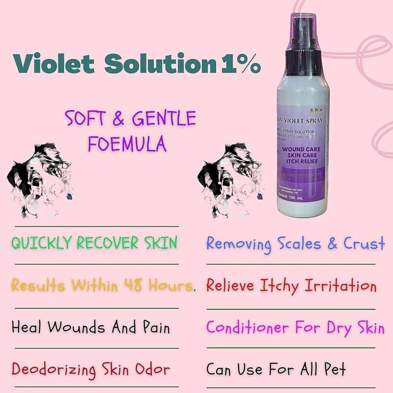 Gentian Violet Spray Solution 1% 100 ML. Pet Wound Care