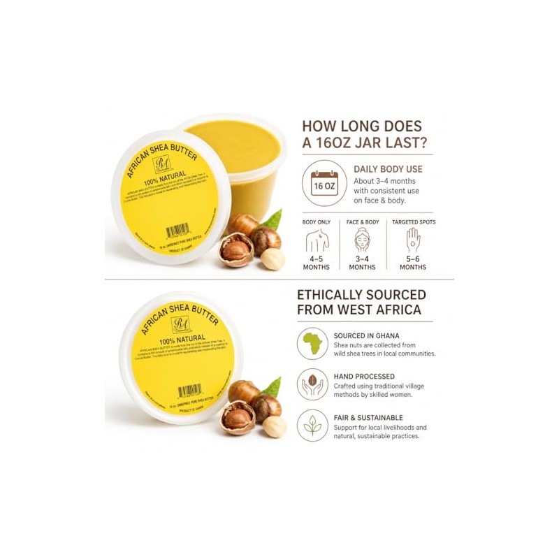 Ra Cosmetics African Shea Butter 100% Natural, 16 Oz