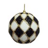 Glitter Ball Ornament, 4 inch, Harlequin Pattern in Black and
