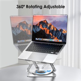Lucrave Laptop Stand for Desk, 360 Rotating Adjustable Computer Stand, Aluminum Foldable Laptop Riser Holder Compatible with MacBook Air Pro, Dell XPS, HP Notebook (10-17.3'') -Silver