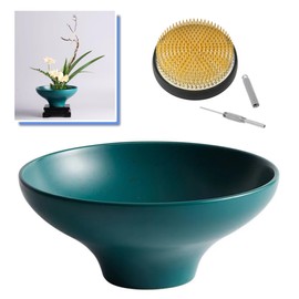 Eggone Japanese Ikebana Kit Floral Frog Japanese Flower Arranging Supplies Flower Container with Needle Straightening Tool & Kenzan - 2.4inch Flower Frog, Bowl Vase (Green Peacock)