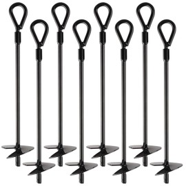 AOKLIT 8 Pcs 15 Inch Ground Anchors, 3'' Wide Helix Heavy Duty Earth Ground Anchors for Camping Tent, Canopies, Swing Sets, Car Ports, Sheds, Shelters (Black)
