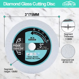 LEKOMESH Diamond Glass Cutting Disc - 3pcs 75mm Cut Off Wheel Saw Blade with 3/8" (10 mm) Arbor for Cutting Glass Ceramic Tile Marble