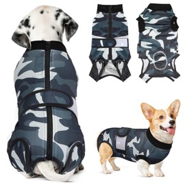 Lukovee Lukovee Recovery Suit for Dogs, Zipper On Recovery Suit for Female Male Dog, Onesie Abdominal Wounds Cone E-Collar Alternative Prevent Licking Spay Recovery Suit (XX-Large, Camouflage)