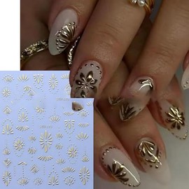 6 Sheets Retro Nail Stickers for Nail Art 3D Self-Adhesive Blue Silver Gold Designs Nail Art Stickers Summer and Autumn Nail Decals Daily DIY Manicure Nails Supplies Decoration for Women