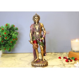 Sri Krishna Culture-New Big Beautiful Standing Hanuman Holding Gada (Slim Body) for Home Decoration-Height-12 Inches-Marbel Finish-Resin