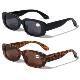 V.W.E. 2 Pairs Rectangular Bifocal Sunglasses Reader for Women Retro Bold UV 400 Protection Reading Glasses (1 Black 1 Tortoise, 2.00, diopters)