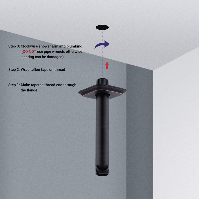TRUSTMI Shower Arm with Flange Ceiling Mounted 6 Inch Rainfall
