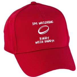 Hippowarehouse I'm Watching Rugby with Daddy!! Baseball Cap hat Premium Printed 5 Panel OneSize Adults Classic Red