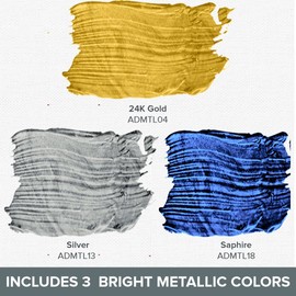 DecoArt Metallics, 3 Color Combo Set, Pack of 3 Jars, Set Contains: 1 Jar - 24K Gold (8 fl oz), 1 Jar Silver (8 fl oz), 1 Jar - Saphire (8 fl oz)