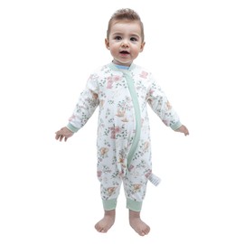 Baby Sleep Bag with Feet 1.0 TOG Long Sleeves Wearable Blanket 100% Cotton Sleeping Sack for All Seasons Infant Toddler for Girl Boys 12-24 Months - Rabbit & Deer