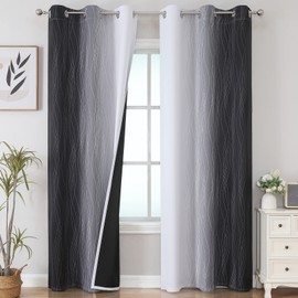 VEHEDE Ombre Black and White Colour Gradient Blackout Curtains Bedroom Curtains with Eyelets, Thermal Curtain, Cold Protection, Opaque Curtains Living Room, Thermal Curtain, H 214 x W 107 cm, Set of 2