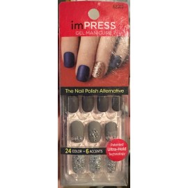Impress! Impress Gel Manicure Press on Nails Short Gray Jewel accent silver glitter oval