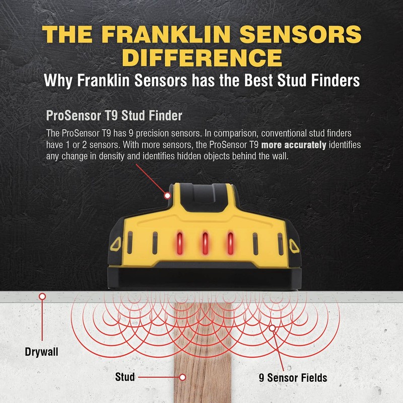 Franklin Sensors ProSensor T9 Stud Finder with 8-Sensors, Wood &