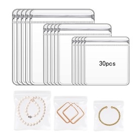 Croshuki 30pcs 3 Sizes Square Clear Jewelry Organizer Earring Ring Necklace Storage Bags Travel, Anti Tarnish Protect Jewelry (bags only)