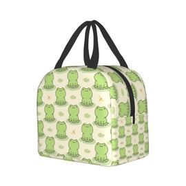 Hulnulnu Cute Frog and Dragonfly Insulated Lunch Bag Reusable Lunch Box Portable Cooler Lunch Boxes Waterproof Lunch Tote for Picnic Office Work